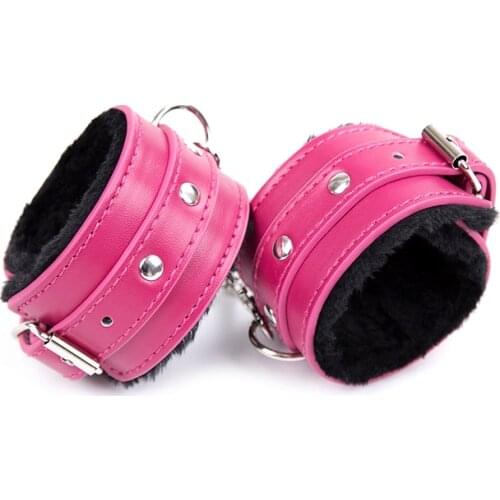 BDSM Bondage Adjustable PU Leather Plush Handcuffs Wrist Chain Shackles Slave Restraints Sex Adult Flirting Toy For Woman Couple