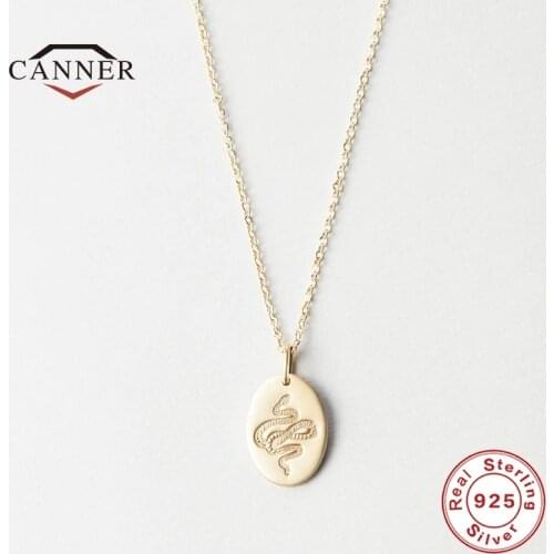 CANNER 925 Sterling Silver Snake Totem Round Brand Lady Pendant Necklace For Women Chain Choker Necklaces Jewelry Collares