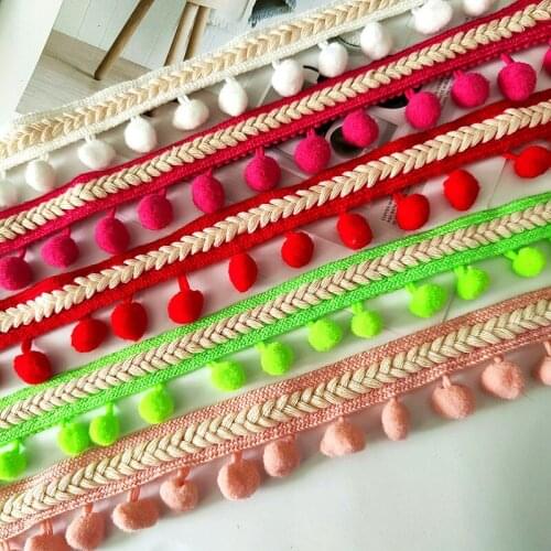 2-5 Yards Pompom Lace Decoration Ethnic Style Woven Tassel Ball Ribbon Color Lace Fabric DIY Material Crafts Sewing Accessories