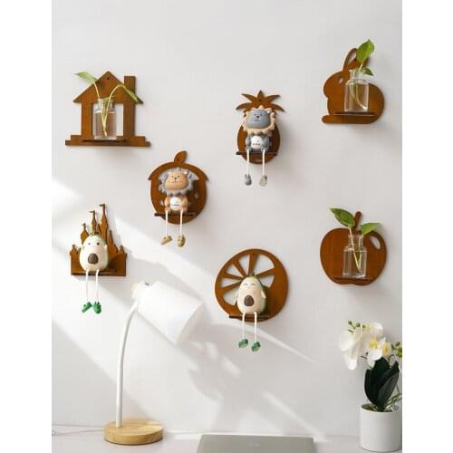 Retro Style Wooden Shelf Home Wall Decoration Frame Hydroponic Plant Wall Storage Shelf Creative Living Room Wall Decor