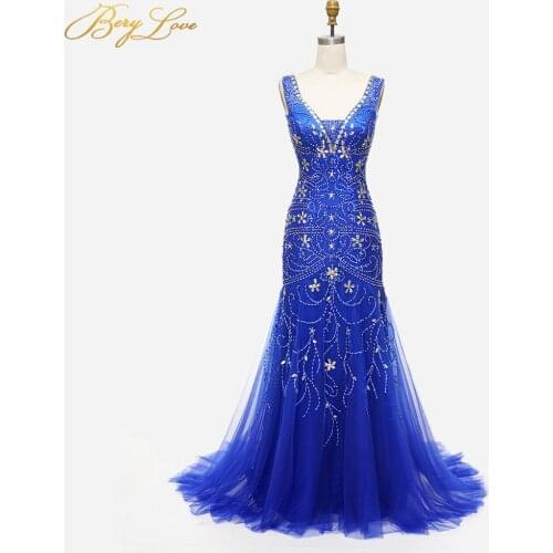 Elegant Mermaid Evening Dress In Stock Dark Navy Blue Bridesmaid Gown Plus Size Crystal Beading Wedding Party Dresses