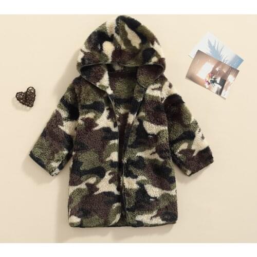 Ma&Baby 2-7Y Toddler Kid Girls Boys Camo Coats Fashion Plush Long Sleeve Hooded Outerwear Autumn Winter Children Clothing DD40
