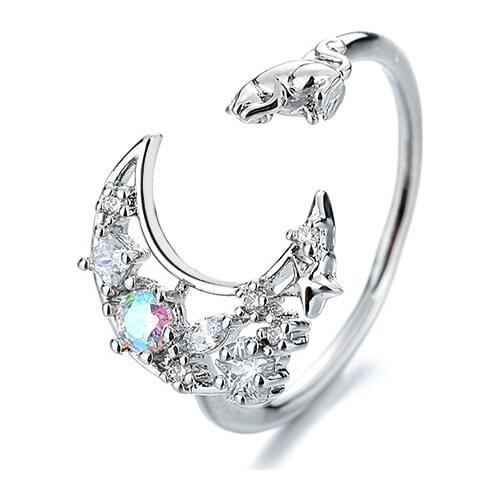 A Girl' New Star Moon Cat Adjustable Finger Rings For Women Zircon Ring Wedding Engagement Jewelry