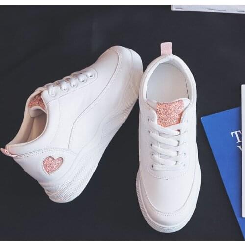 Bling White Leather Sneakers for Women Shoes Casual Women Autumn Shoes Leather Platform Ladies Fashion Shoes Sneaker Heel New