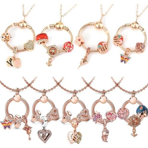 BRACE CODE Fashion Jewelry Pink Rose Gold Rose Shape Pendant Necklace Womens Rose Heart Jewelry Couple Gift