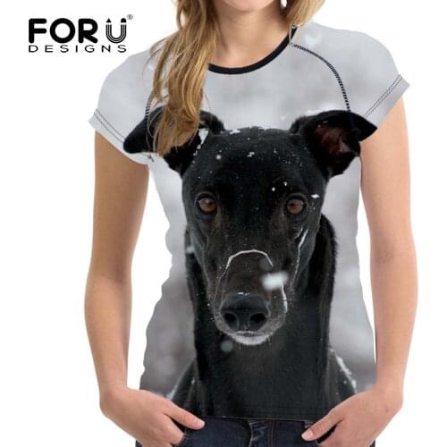 FORUDESIGNS Fashion Women T Shirts Tees Tops Girls Summer Basic Tshirt 3D Greyhound Dog Animal Prints Feminina Shirts Clothes