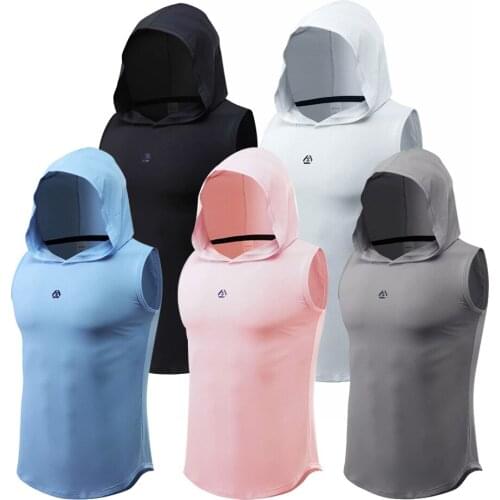 Men Tank Top Hoodie Male Singlet Breathable Quick Dry Bodybuilding Workout Gym Sleeveless Vest Fitness Running Sportswear