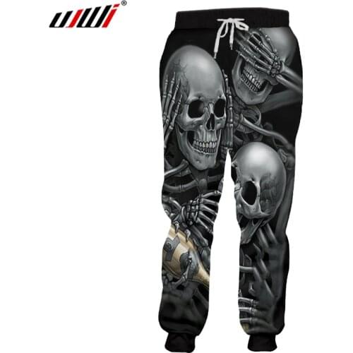 UJWI Men Sweat Pants Cool Print Skeleton Skull 3D Harem Joggers Pants Hombre Elastic Waist Full Length Sweatpants 5XL Champagne