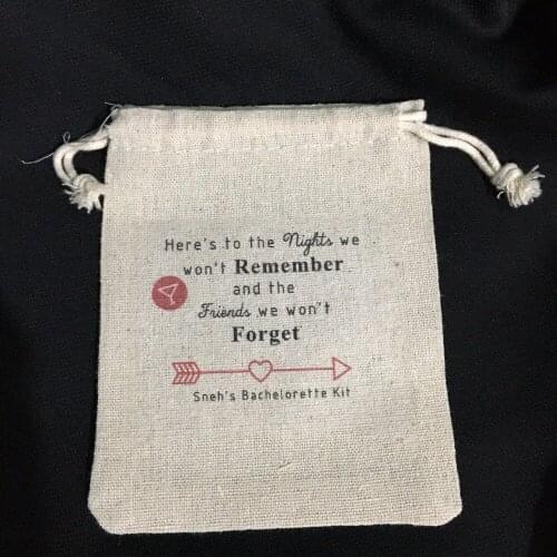 Remember Bachelorette Hangover Kit wedding survival Kit muslin favor gift bags Candy pouches bridal shower party gift pouches