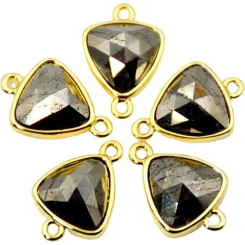 Nature triangle pyrite Connector Gold Bezel setting Charm faceted Gem stone link beads bracelet Jewelry findings