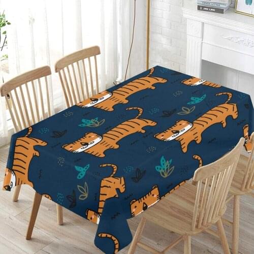 Doodle Tiger Pattern Table Cover Rectangle for Kitchen, Parties, Holiday Dinner, Wedding