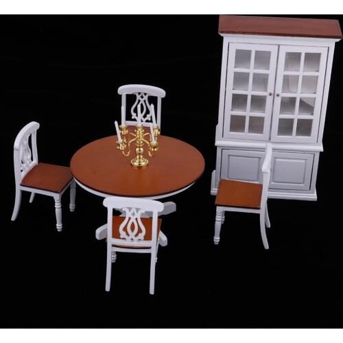 Modern 1/12 Scale Dining Table Chair Collect Cabinet Kit for Dollhouse Dining / Living Room Life Scenes Decor Accessory
