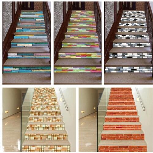 Splicing Bricks Color Wood Grain Stairs Cover Home Decoration Classic Removable Floor Stair Sticker Paintings Stairway Stickers