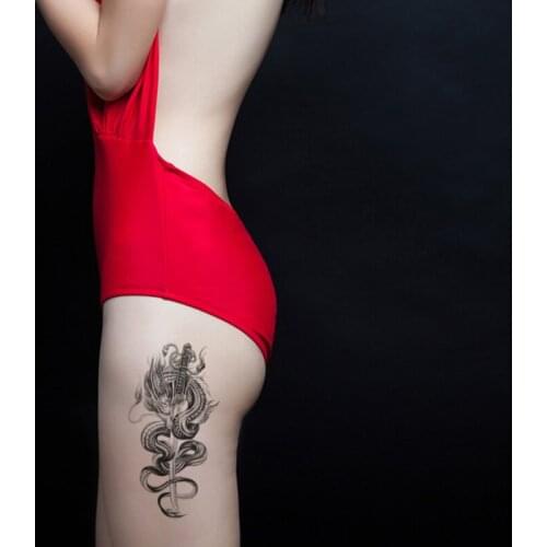 Waterproof Temporary Tattoo Sticker Black Japanese Evil Dragon Knife Design Fake Tattoos Flash Tatoos Arm Body Art for Women Men