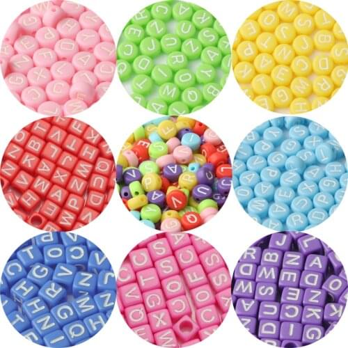 Candy Color Acrylic Letter Beads Alphabet Round Flat Cube Loose Spacer Beads for Jewelry Making Handmade DIY Kids Bracelet