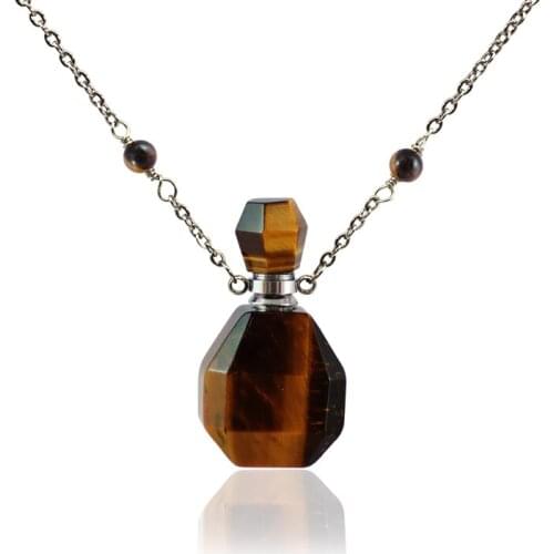 1PC Natural Stone Essential Oil Diffuser bottle pendant Tiger Eye Perfume Bottles Stainless Chain Necklace Women Jewelry