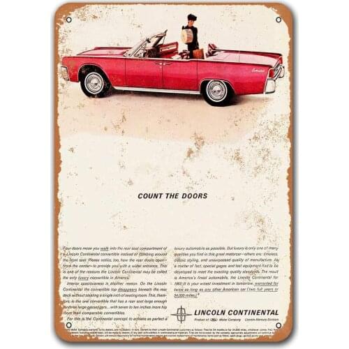 1962 Lincoln Continental Old Car Tin Sign, Sisoso Vintage Metal Plaques Poster Garage Man Cave Retro Wall Decor 12x16 inch