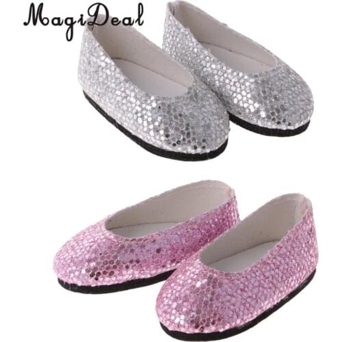 2 Pairs 14 inch Doll Girl Party Sequins Shoes for Wellie Wisher Dolls Dress Up Accessory