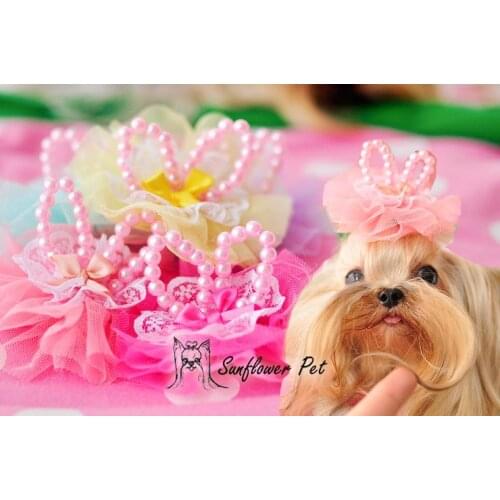 20PCS New Pet / Child Hair Handmade Lace Gauze pet tire Clip Dogs Accessories Sweet child Pearl Stereo Rabbit Ear hair clips