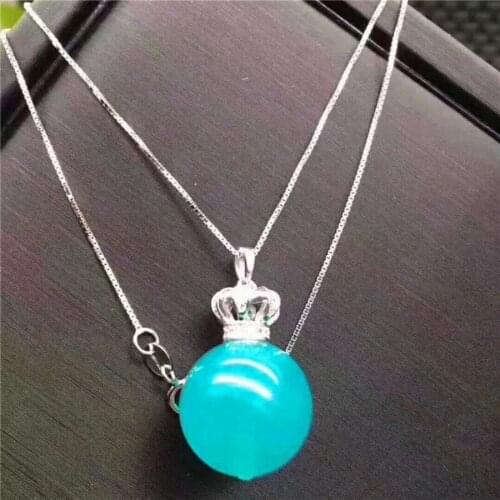 2018 Drop ShippingGenuine Madagascar Amazonite Pendant Bead Crown 12mm Women Necklace Charms Ball Shaped Natural Stone Pendant
