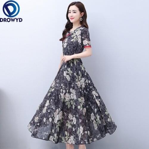2021 Elegant Pink Floral Chiffon Midi Dresses Spring Summer 4XL Plus Size Vintage Runway Maxi Dress Women Bodycon Party Vestidos
