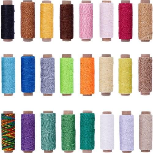 24PCS 150D Leather Sewing Wax Thread Hand Stitching Cord Craft DIY Leather Tools Sewing Craft Leather Flat Waxed Line 50M