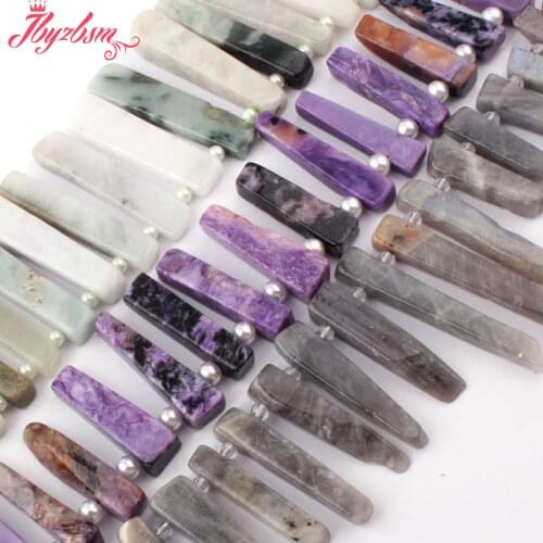 Natural Labradorite,Charoite Irregular Shape Spacer Beads 4x13-6x35MM Stone Beads For DIY Necklace Jewelry Making Strand 15"