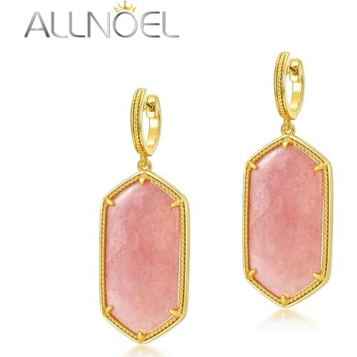 ALLNOEL Brass Earring For Women Irregular Natura Strawberry Quartz Copper 2021 Trend Romantic Anniversary Fine Jewelry Gift New