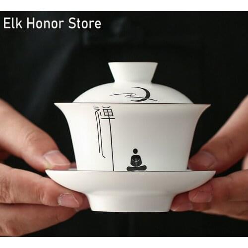 130ml White Porcelain Sancai Covered Bowl Kung Fu Tea Set Handmade Ceramic Tea Bowl Household Convenient Tea Bowl Tea Cup