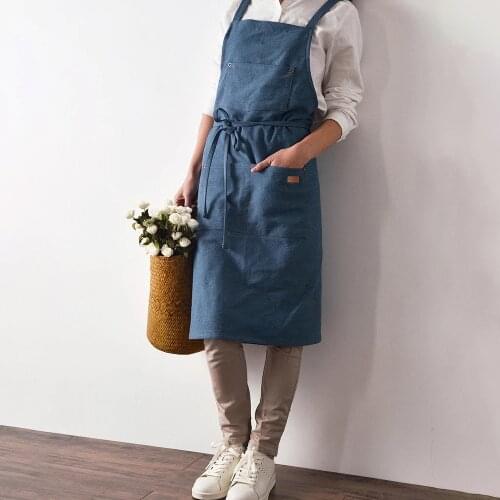 Uniform Lady Dress Denim Apron For Woman Cotton Fabric Garden Kitchen Baking Cooking Aprons Household Cleaning Accessories