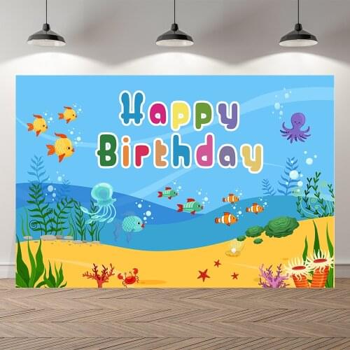Neoback Underwater Cartoon Fish Photo Baby Mermaid Birthday Party Photography Background Photographic Backdrop For Studio Shoot
