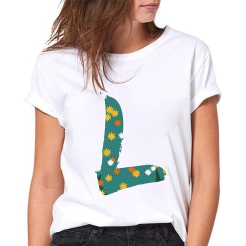 T-shirt Women 26 Alphabet Ladies T shirts Summer Alphabet L Print Casual 90s Female Tee Tops White Short Sleeve tee shirt femme