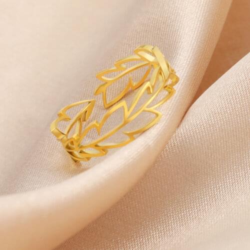 Cazador 2021 Fashion Stainless Steel Hollow Leaves Finger Rings Adjustable Rings for Women Girl Jewelry Birthday Party Gifts New
