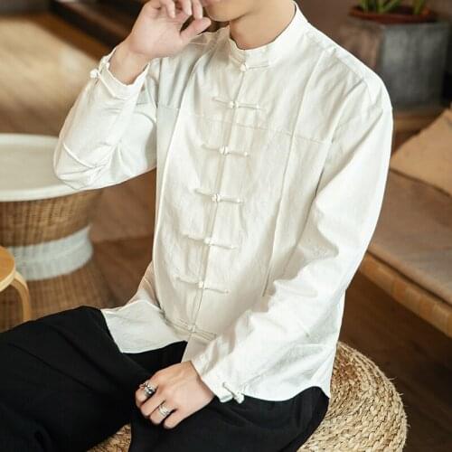 Chinese Style Mens Clothing Shirt Dishcoil Button Tang Suit Hanfu Traditional Chinese Tops Stand Collar Long Sleeve Coat