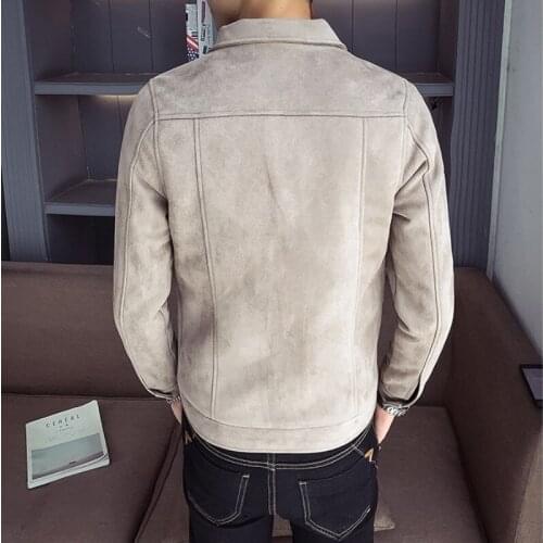 2020 Autumn Mens Slim Suede Jacket Casual College Solid Color Short Coat Male High Street Long Sleeve Biker Jacket Outerwear