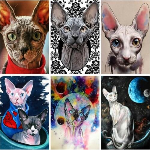 Canvas Size 5D DIY Full Square Diamond Painting Sphinx Cat Mosaic Diamond Embroidery Complete Kit Animal Cartoon Beaded Picture