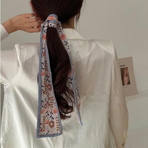 New Korea Blue Flower Pink Dot Letter Heart Pattern Ribbon Scarf Headband Dual Purpose for Women Hair Autumn Accessories