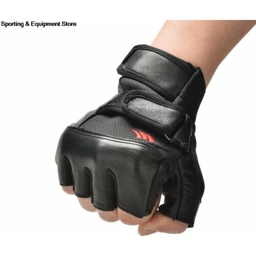 1Pair Black PU Leather Weight Lifting Gym Gloves Workout Wrist Wrap Sports Exercise Training Fitness for Men