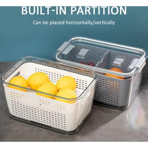 Plastic Double Sealed Drain Storage Box Refrigerator Fruit Vegetable Drain Storage Containers With Lid Kitchen Fridge Organizer