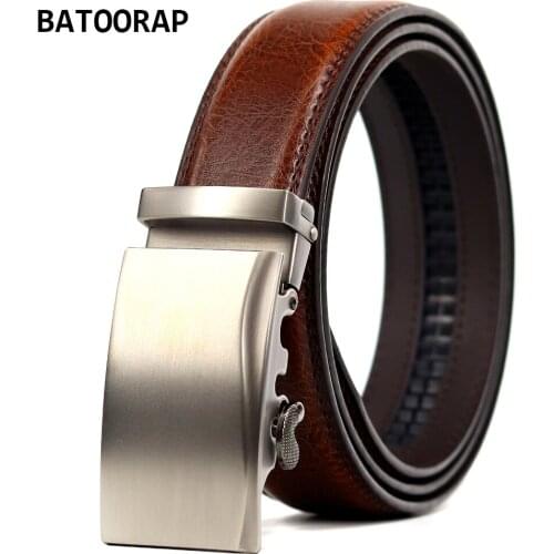 Mens Belt Cowhide Brown 3.5cm Width High Quality Leather Waist Strap Male Gray Alloy Auto Buckle Business Formal Styles