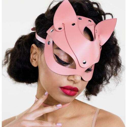 Sexy Costumes Erotic Leather Cat Eye Ears Cosplay Mask Accessories for Men Women Fetish Bdsm Bondage Flirt Sex Toys Halloween