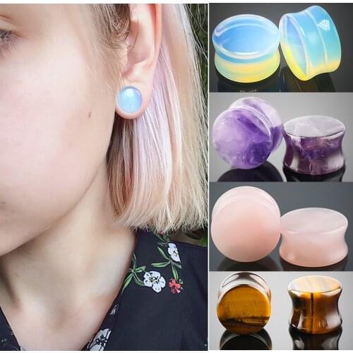 1 Pair Organic Stone Ear Plugs Gauges Earrings 8-20mm Ear Plug Flesh Tunnel Expander Fashion Ear Stretcher Body Piercing Jewelry