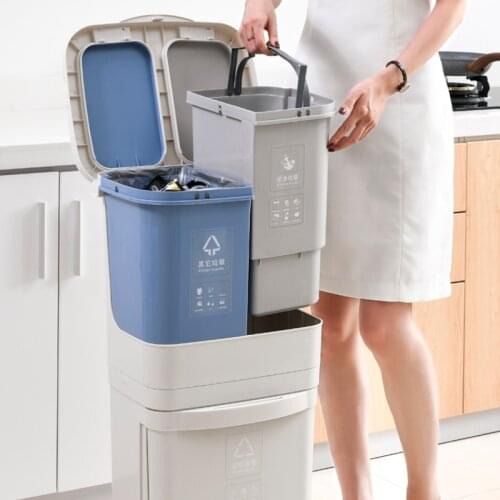 Modern Rectangle Large Trash Can Kitchen Recycling Japanese Double Trash Can Sorting Diaper Vuilnisbak Waste Container ED50TC