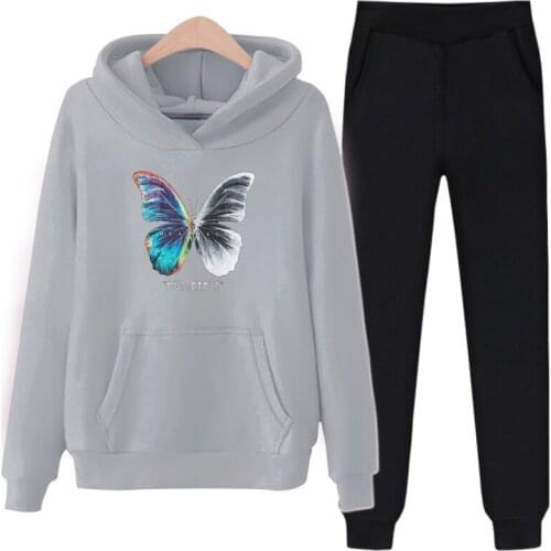 Sportswear 2-Piece Set Women Ultra-Dalian Hoodie Sweatshirt Sweatpants Jogging Pants Suit Autumn Winter Butterfly Print Suit
