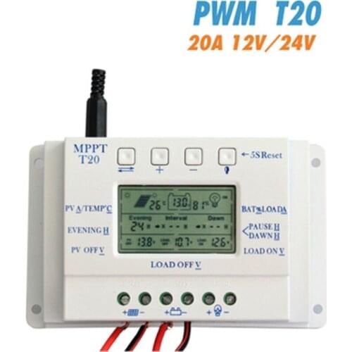 T20 PWM 12 / 24V 20A Photovoltaic Power Generation System Solar Charging Street light Controller