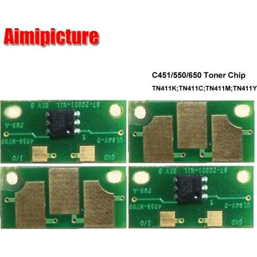 TN411 Toner Chip C451 C550 C650 BK C M Y for Konica Minolta bizhub Photocopier Toner Cartridge reset chip 1set free shipping