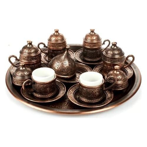 Ottoman Motif 6 Personality Turkish Coffee Set-Copper