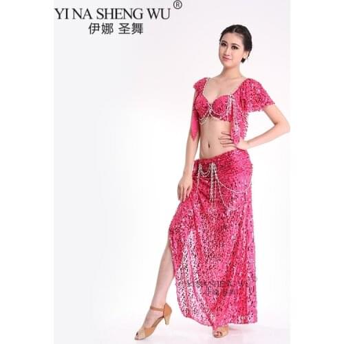 Adult Belly Dance Costume 2Pcs Set (Belly Dance Bra+Shiny Skirts) Bollywood Dance Costumes 15Colors Dancewear Party Dress Tribal