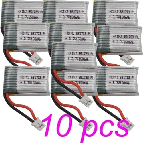 XINJ 10pcs 3.7V 150mAh 20C 651723 Li-Po battery 2P JST 2.0mm plug for F36 / JJRC H36 Mini RC JJRC H36 Eachine E010 MiNi RC Drone
