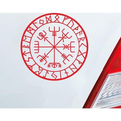 Viking Protection Runes Vegvisir Compass Talisman Red Vinyl Decal Car Decor , Removable Laptop Vinyl Sticker For Apple MacBook